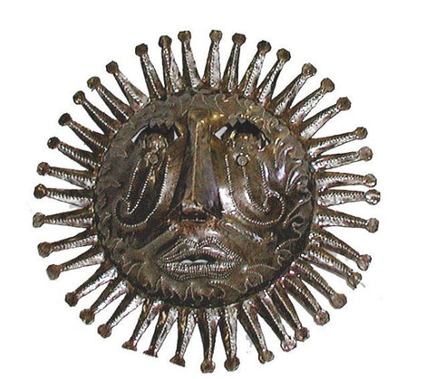 10" Hatian Metal Steel Drum Sun Face in Natural - Caribbean Craft
