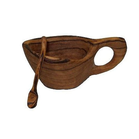 Reclaimed Olive Wood Salt Pot and Spoon - Kahero