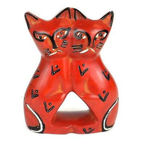 Handcrafted 4-inch Soapstone Love Cats Sculpture in Red - Smolart