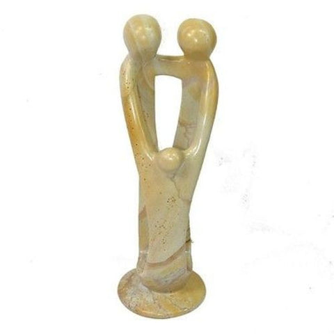 Natural 10-inch Tall Soapstone Family Sculpture - 2 Parents 1 Child - Smolart