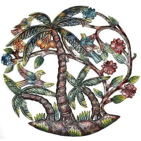 Colorful Palm Trees Hand Painted Metal Wall Art - Croix des Bouquets