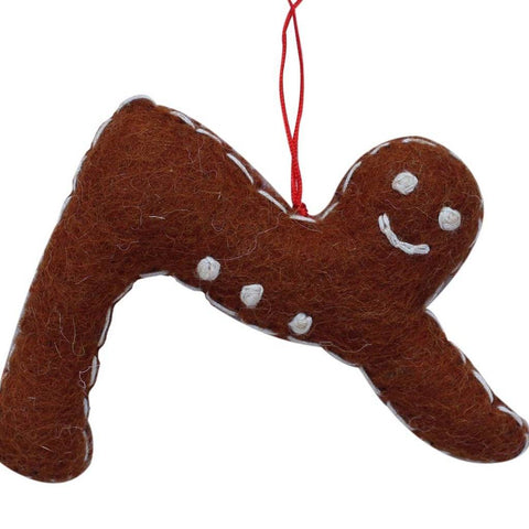 Gingerbread Yogi Felt Ornament - Downward Facing Dog Pose - Global Groove (H)