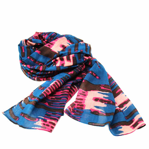 Hand-printed Cotton Scarf, Abstract Design