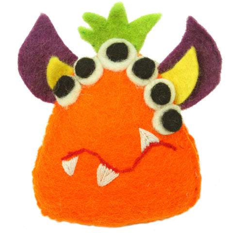 Hand Felted Orange Tooth Monster with Many Eyes - Global Groove