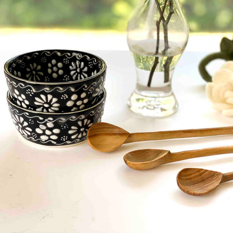Set of 2 Encantada Handmade Pottery Appetizer & Dip Bowl, Ink