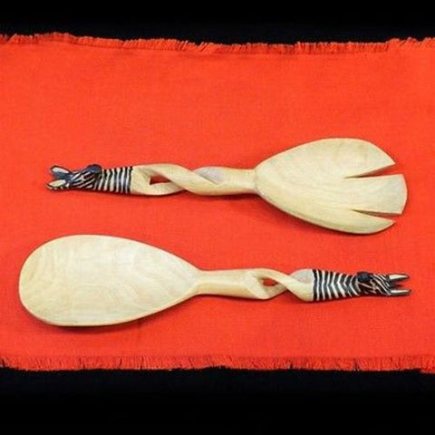 Hand-Carved Zebra Salad Tongs - Jedando Handicrafts