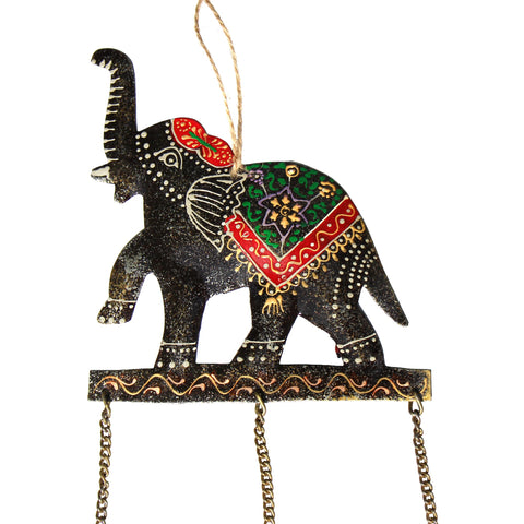 Embossed Elephant Chime, Hand-painted Recycled Iron