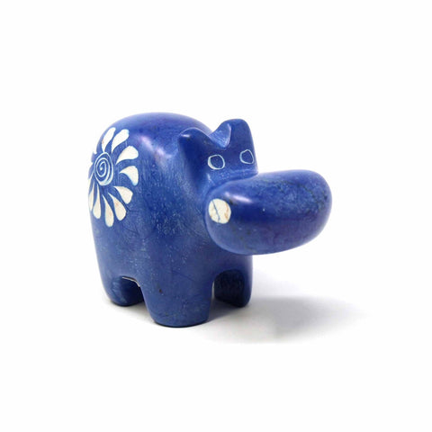 Handcrafted Blue Soapstone Hippo - Smolart