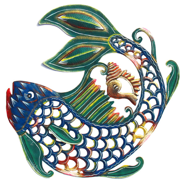 24 inch Painted Fish & Shell - Caribbean Craft - The Village Artisan