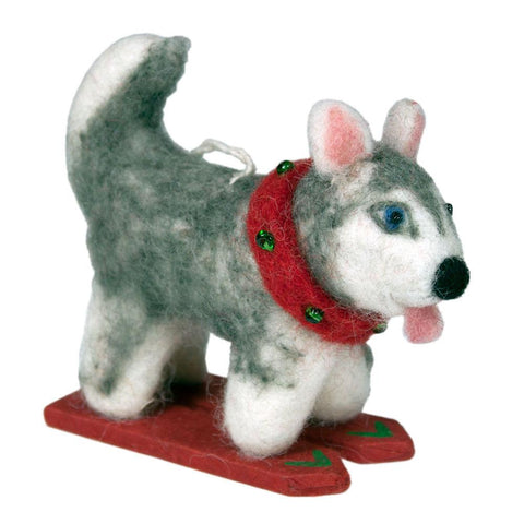 Felt Ornament Skiing Husky - Wild Woolies (H)