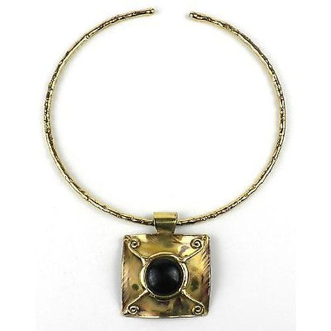 X Squared Dark Blue Tiger Eye Brass Pendant Necklace - Brass Images (N)
