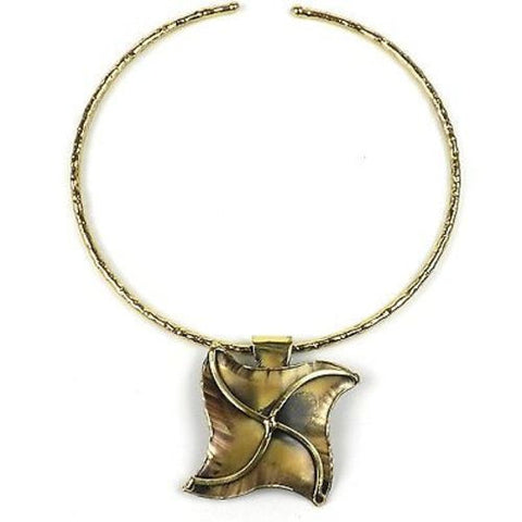 Brass Pinwheel Pendant Necklace - Brass Images (N)