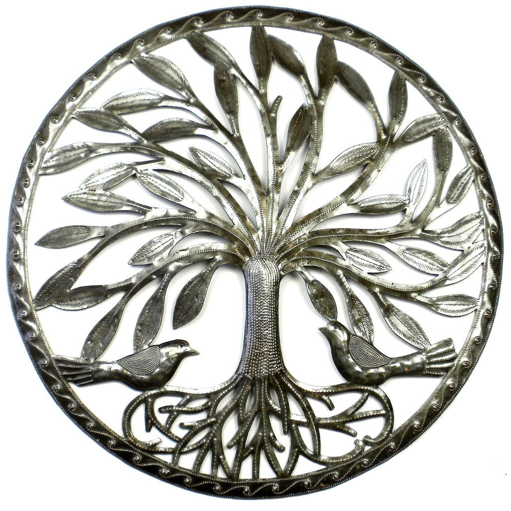 Tree of Life with Two Birds Metal Wall Art Croix des Bouquets The  Village Artisan